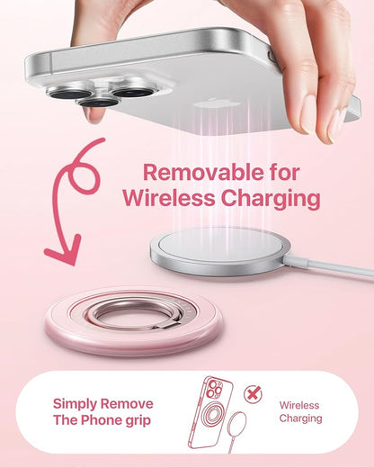 andobil [2026 3rd Gen] Magnetic Phone Grip for MagSafe [360° Rotatable & Ultra-Stable] Two-Sided Magnet Cell Phone Ring Holder Compatible with MagSafe Accessories, iPhone 17 Air 16 15 14 Pro Max, Pink