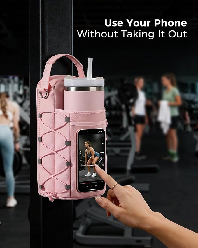 GLORIEROO Magnetic Gym Bag for Women - Water Bottle Holder Bag Carrier - Gym Workout Accessories Essentials Gifts for Women | 4 Built-in Magnets, Touchscreen Pocket, Fits 40oz Tumbler, Shoulder Strap