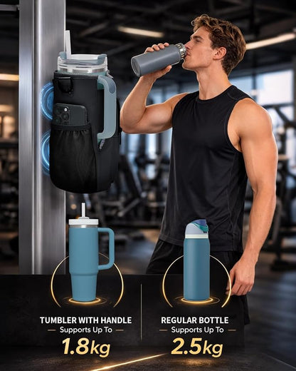 sportsnew Magnetic Gym Bag for Women Men, Water Bottle Carrier Holder with Strap & Phone Pockets for 40oz Tumbler with Handle, 4 Built-in Magnets Small Gym Bag for Sports, Workout, Fitness, Walking