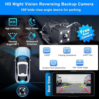 7" Wireless Apple CarPlay & Android Auto Car Screen, HD Portable/Double Din Car Stereo with GPS Navigation, Backup Camera, Voice Control, Bluetooth, FM Radio for All Cars