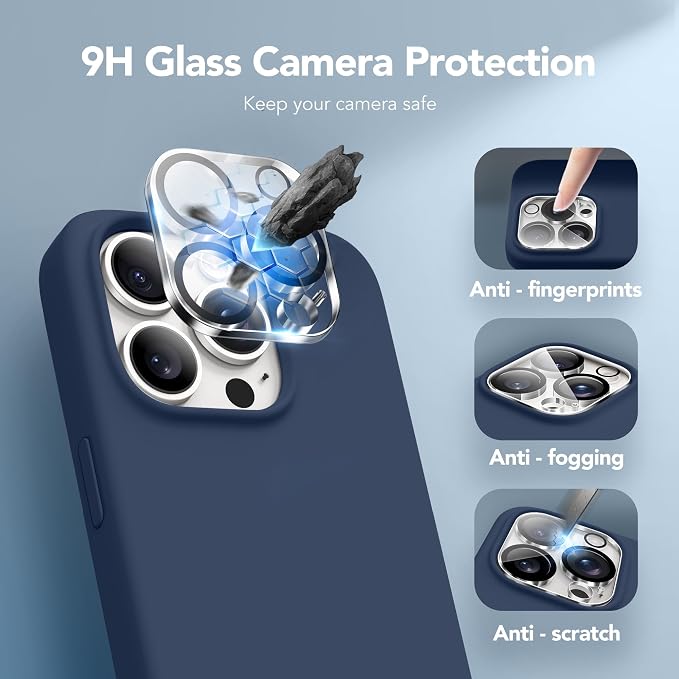 GONEZ for iPhone 15 Pro Max Case Silicone, Compatible with Magsafe, 2X Camera Protector + 2X Screen Protector, Soft Anti-Scratch Microfiber Lining, Liquid Silicone Shockproof Phone Cover, Dark Blue