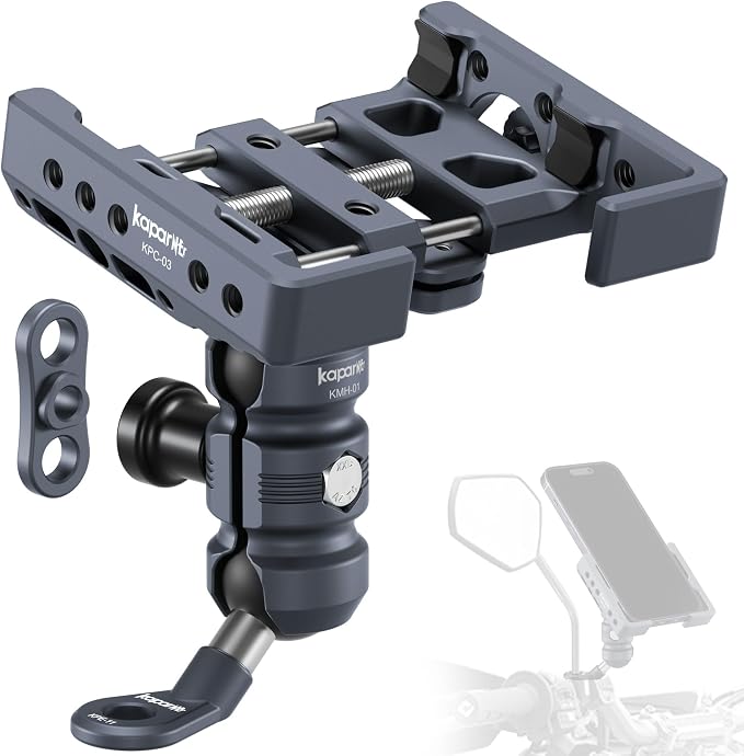 Shock-Absorbing Phone Clip Kit, for 8-10mm Screw/Mirror Install, Anti-Theft Double Socket Arm and 25mm Ball Top and Base, Suitable for Width of 2.56-3.74" Smartphone (KPS-17)
