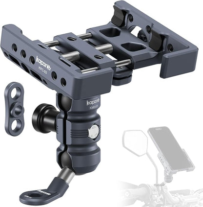 Shock-Absorbing Phone Clip Kit, for 8-10mm Screw/Mirror Install, Anti-Theft Double Socket Arm and 25mm Ball Top and Base, Suitable for Width of 2.56-3.74" Smartphone (KPS-17)