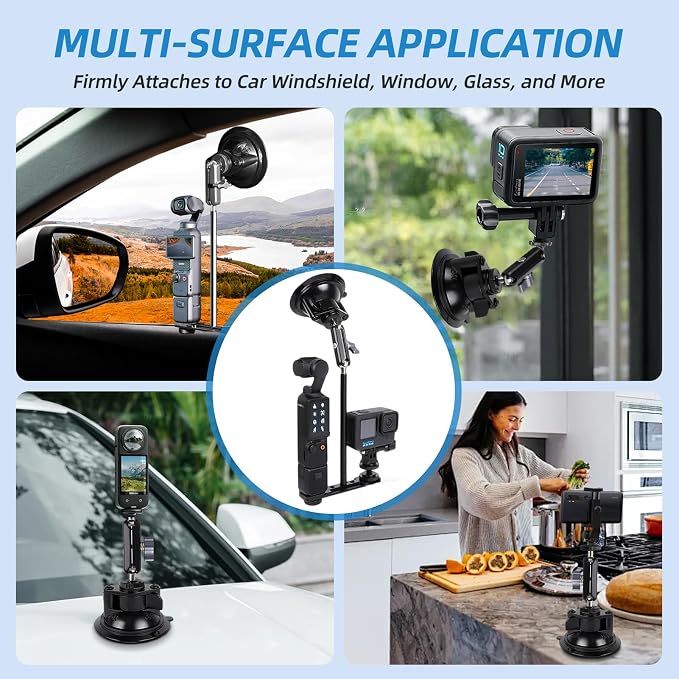 OmniMaster Suction Cup Mount for DJI Osmo Pocket 3, Action, GoPro, Insta360, Phones, Car Windshield Camera Holder DJI GoPro Insta360 Phone Accessories Selfie Lights, Microphones