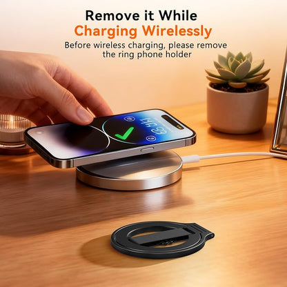 4-in-1 Magnetic Phone Grip Stand with Finger Strap Loop for Magsafe, [2025 Upgraded] Removable Phone Ring Holder for iPhone 17 Pro M ax/16/15/14/13/12 Series, White Elephant Gift For Men, Black