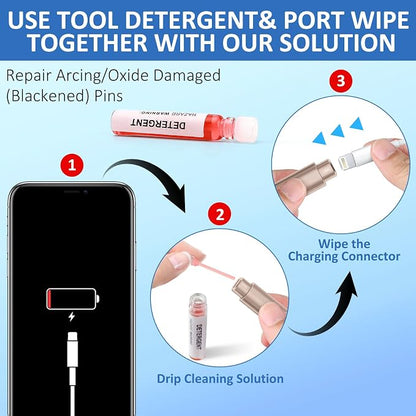 Ordilend for iPhone Cleaning Kit for Charging Port Cleaner, Multi-Tool iPhone Cleaner Repair Lightning Cable, Cell Phone Cleaning Kit for iPad, Connector, Speaker with Storage Case, Desert Titanium