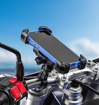 VAZESWIN Motorcycle Phone Mount with Vibration Dampener, 1s Lock Bike Phone Holder with Aluminum Alloy Handlebar Mounting Base, One-Handed Operation Motorcycle Cellphone Mount for 5.5"-7.2" Smartphone