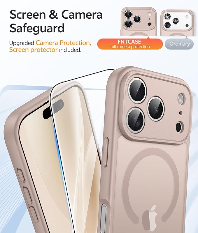 FNTCASE for iPhone 17 Pro Max Case: [Compatible with Magsafe] Translucent Matte Cases with [Full Camera Protection] [Screen Protector] Military Grade Shockproof Protective Phone Cover - Desert Gold