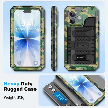 Beasyjoy for iPhone 17 Case Waterproof, Heavy Duty Metal Full Body Protection, Built-in Screen Protector, Military Grade Shockproof Dustproof Rugged Cover for iPhone 17 6.3 inch, Camo