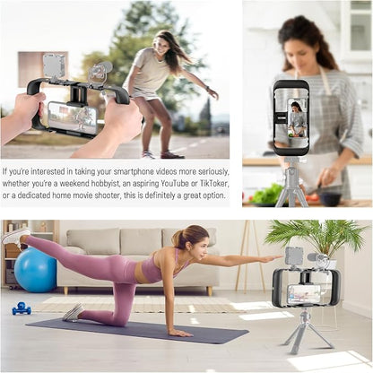NEEWER Mobile Phone Video Rig, Mobile Phone Grip Stabiliser Cage with Cold Shoe and 1/4 Inch Thread, Video Recording Film Rig, Compatible with iPhone 16 15 Pro Max Plus 14 13 Mini X XS Max XR