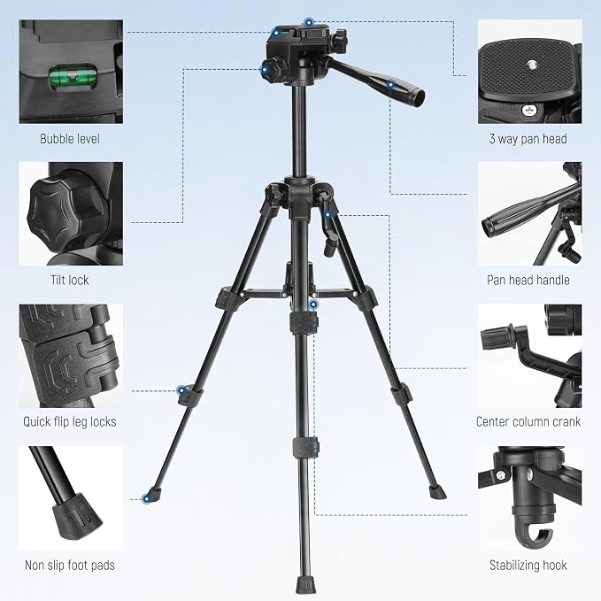 NEEWER ENTRY LEVEL VERSION Mini Desk Tripod for Camera, Small Compact Portable DSLR Camcorder Webcam Stand, 3 Way Pan Tilt Head Cell Phone Holder Mount Compatible with iPhone for Video Recording, TP52