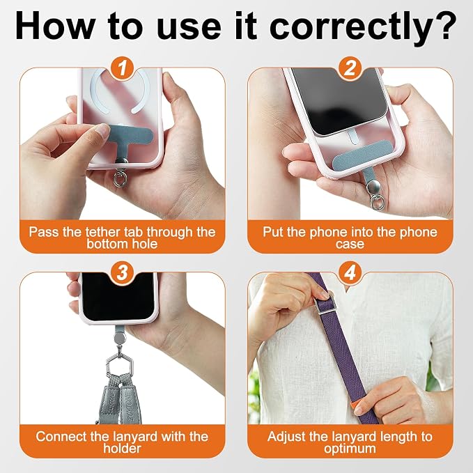 Phone Lanyard Crossbody with 2 Phone Tabs, Adjustable Anti Theft Phone Strap for iPhone & Android, Universal Skin-Friendly Cell Phone Neck Lanyard for Travel Hiking Cycling Shopping (Purple)