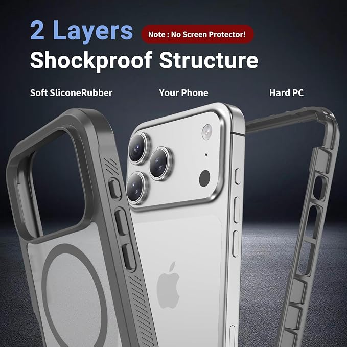 jaroco Magnetic for iPhone 17 Pro Case, [Compatible with MagSafe][Military Grade Drop Protection][Heavy Duty Protection][Non-Slip][Shockproof] 2-Layer Durable Bumper Phone Casee 6.3''-Gray