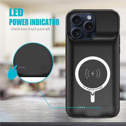 Battery Case for iPhone 15 Pro, Full Encircle 10000mAh High Capacity Rechargeable Portable Charger Case Extended Battery Pack for iPhone 15 Pro (6.1 inch) Wireless Charging Cover with Carplay-Black
