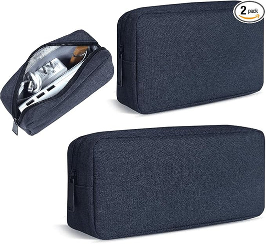 CAAORDKSO Electronic Organizer Accessory Pouch, Travel Electronic Accessories Storage Case Cable Organizer Bag for MacBook Charger, Power Bank, Hard Drive, Cords, Laptop Mouse (Small+Big, Navy Blue)
