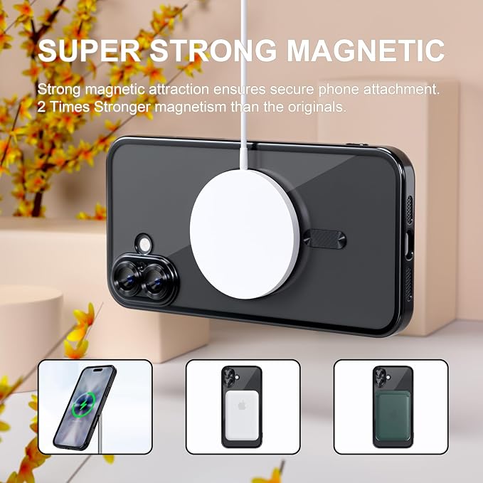 Misea Magnetic for iPhone 17 Case Compatible with MagSafe [Never Yellowing] [Military Grade Drop Protection] Full Camera Lens Protector Plating Soft Clear Phone Case for Women, Black