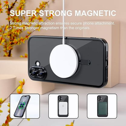 Misea Magnetic for iPhone 17 Case Compatible with MagSafe [Never Yellowing] [Military Grade Drop Protection] Full Camera Lens Protector Plating Soft Clear Phone Case for Women, Black