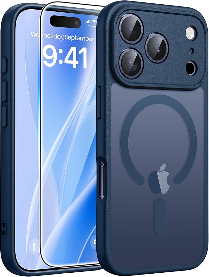 FNTCASE for iPhone 17 Pro Max Case: [Compatible with Magsafe] Translucent Matte Cases with [Full Camera Protection] [Screen Protector] Military Grade Shockproof Protective Phone Cover - Blue
