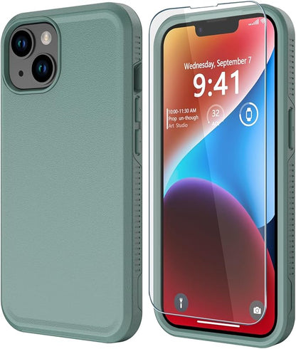 Diverbox for iPhone 14 case [Shockproof] [Dropproof] [Tempered Glass Screen Protector ],Heavy Duty Protection Phone Case Cover for Apple iPhone 14 (Pine Green-2in1)