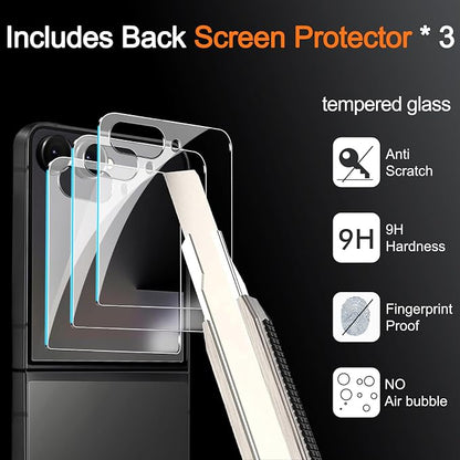 Milomdoi 9 in 1 Screen Protector for Samsung Galaxy Z Flip 7, 3 Inside Flexible Film + 3 Front Tempered Glass + 3 Camera Lens Protector Accessories with Installation Frame,Clear