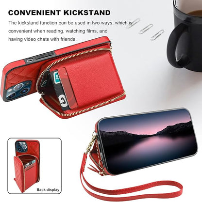Bocasal Crossbody Wallet Case for iPhone 12 Pro Max, RFID Blocking PU Leather Zipper Handbag Purse Flip Cover, Kickstand Folio Case with Card Slots Holder Wrist Strap Lanyard 5G 6.7 Inch (Red)