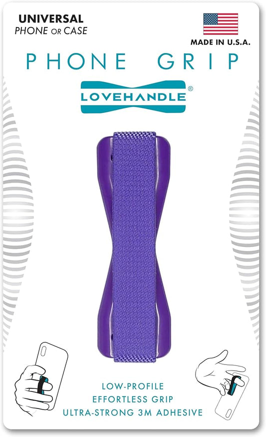 LOVEHANDLE Universal Phone Grip for Smartphones & Mini Tablets - Phone Holder for Hand - Wireless Charging Compatible - Made in The USA - Purple