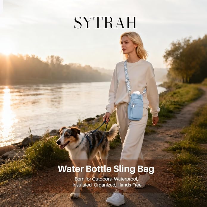 SYTRAH Water Bottle Carrier Bag with Strap, Water Bottle Purse with Phone Pocket 40oz for Walking Hiking