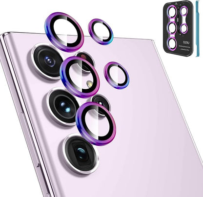 Tensea (3+2PCS for Samsung Galaxy S23 Ultra 5G Camera Lens Protector, 9H Tempered Glass Camera Cover Screen Protector Metal Individual Ring [Installation Tray][Removal tool][Case Friendly]- Colorful