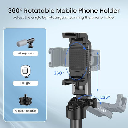 Portable Selfie Stick Tripod with Dual Fill Lights & Bluetooth Remote – 3-in-1 Pocket Size Phone Tripod with 2 Cold Shoe Mounts for iPhone Android – Mini Video Stand for Live Streaming