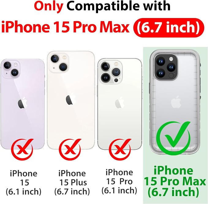 SPORTLINK for iPhone 15 Pro Max Waterproof Case - IP68 Underwater, Shockproof, Dust-Proof, Heavy Duty,Military Grade Screen Protector for iPhone 15 Pro Max Black/Frosted Clear