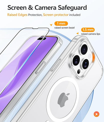 FNTCASE for iPhone 14 Pro Max Case, Fit for Magsafe, Glass Screen Protector | Anti Yellowing, Magnetic Phone Cases, 14FT Military Grade Drop Protection, Slim Shockproof Protective Cover, Clear