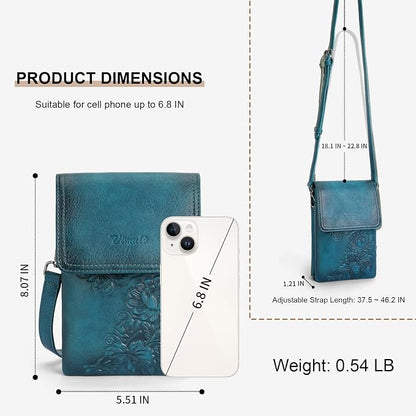 Small Crossbody Bags for Women Trendy Vegan Leather Cell Phone Bag Embossed Flower Design Wallet Purses with Strap
