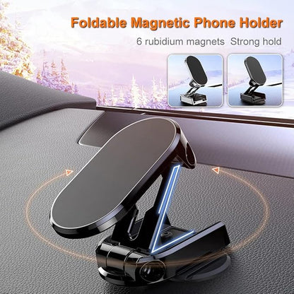 2025 New Alloy Folding Magnetic Car Phone Holder, Magnetic Car Phone Holder Mount Rotatable (1Set)