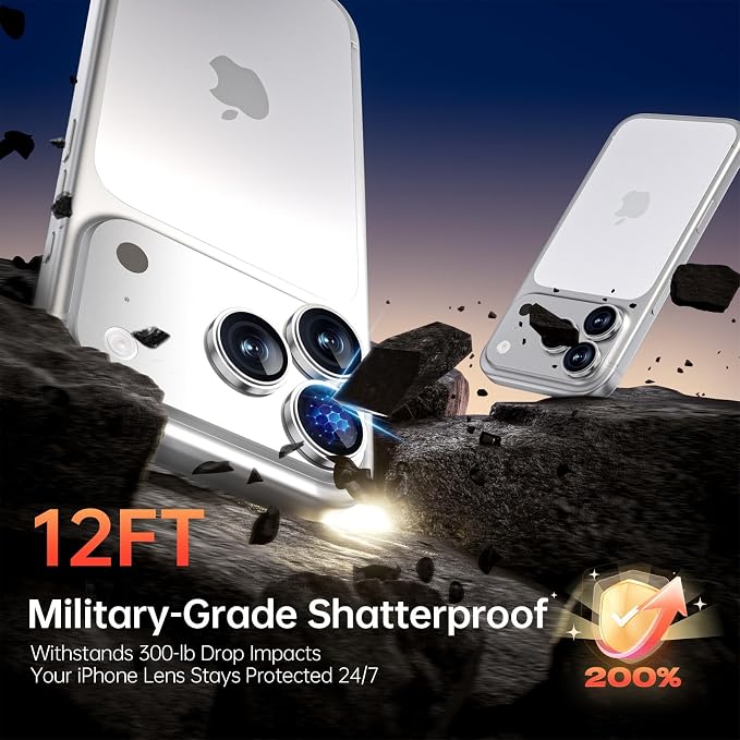 2 Pack Camera Lens Protector for iPhone 17 Pro Max/17 Pro/16 Pro Max/16 Pro/15 Pro Max/15 Pro/14 Pro Max/14 Pro [1:1 Invisible Fit] Military Grade Glass & Metal Camera Cover, Sliver