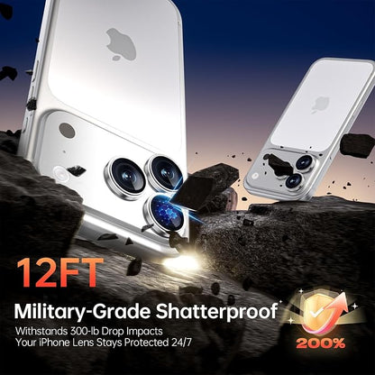 2 Pack Camera Lens Protector for iPhone 17 Pro Max/17 Pro/16 Pro Max/16 Pro/15 Pro Max/15 Pro/14 Pro Max/14 Pro [1:1 Invisible Fit] Military Grade Glass & Metal Camera Cover, Sliver