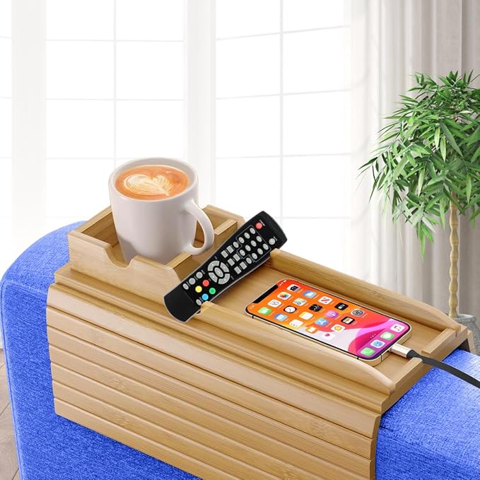 Couch Cup Holder | Couch Caddy with Detachable Couch Cup Holder Tray | Anti-Slip Foldable Sofa Table Tray - Cup Holder Tray for Drinks Cup Cellphone Remote Snacks