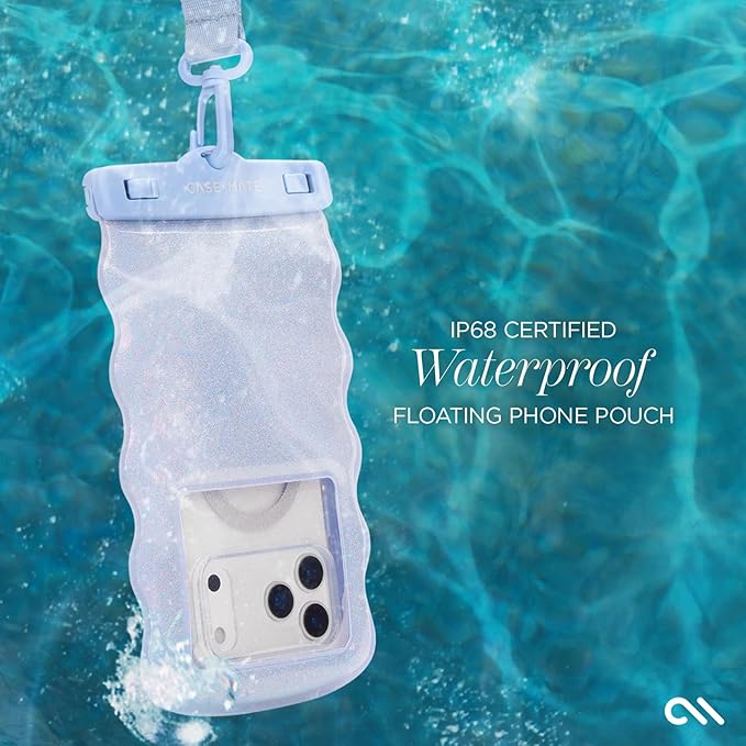 Case-Mate Wavy IP68 Waterproof Phone Pouch - Large Floating Phone Case w/Crossbody Lanyard - Cruise Ship Travel Essentials Compatible w/All Devices - Hidden Pocket for Card/Cash- Mist Twinkle