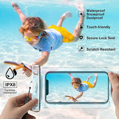 ProCase 2 Pack Waterproof Phone Pouch, Underwater Phone Case Up to 7", Dry Bag for iPhone 17 Air 16 15 14 13 Pro Plus Max, Galaxy S24 S23 S22 Ultra Pixel, Beach Essentials -Clear