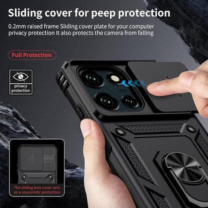 Weycolor for Moto G Stylus 2025 Case with Camera Lens Cover, HD Screen Protector, 10 FT Military Grade Drop Protection, Magnetic Ring Holder Kickstand Protective Phone Case, Black