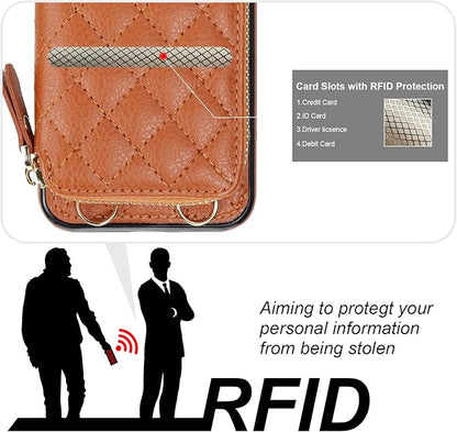 Bocasal Crossbody Wallet Case for iPhone SE 2022/SE 2020/8/7, RFID Blocking PU Leather Zipper Handbag Purse Flip Cover, Kickstand Folio Case with Card Slots Holder Wrist Strap Lanyard 4.7 Inch (Brown)