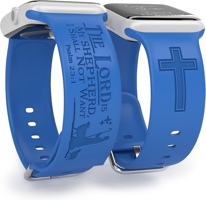 The LORD is my Shepherd Watch Band compatible with Apple Watch Laser Engraved iWatch Band Silicone 38mm 40mm 41mm 42mm 44mm 45mm 49mm Strap Jesus Psalm Christian God (42/44/45/49mm M/L, Sapphire Blue)