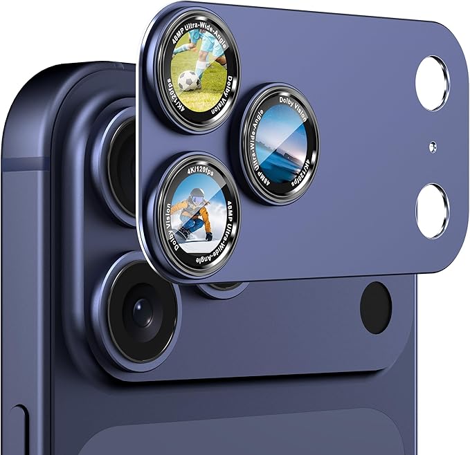CACOE Camera Lens Protector for iPhone 17 Pro - Metal Frame Tempered Glass Cover, [Anti-Scratch] [Drop-Proof][Strong-Adhesion] Camera Screen Cover(Dark Blue)