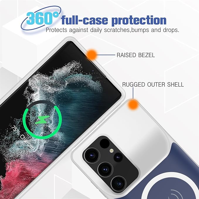 Battery Case for Galaxy S22/S23 Ultra, Upgraded 12000mAh Battery Pack Rechargeable Charger Case with Wireless Charging Compatible for Galaxy S22/S23 Ultra (6.8 inch) External Charging Cover (Blue)