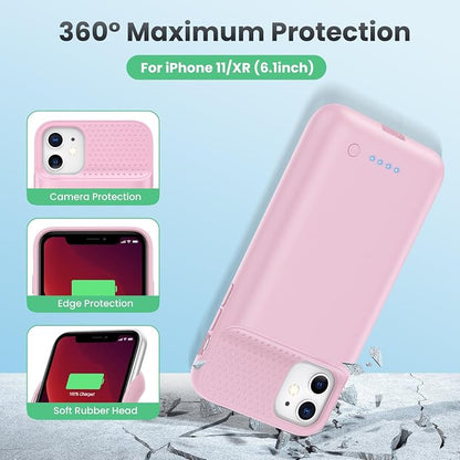 Feob Battery Case for iPhone 11/XR, [2026 Upgraded] 7500mAh Slim Portable Smart Charging Case Rechargeable Protective Extended Charging Cover for iPhone 11/XR-Pink