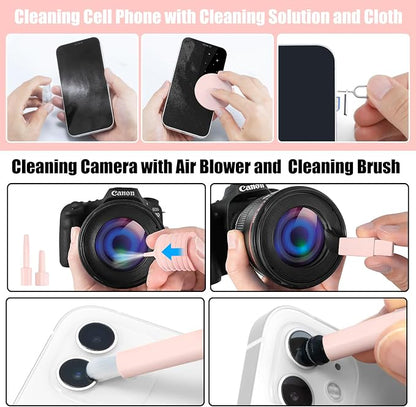 walrfid Laptop Phone Screen Cleaner Kit, Computer Keyboard Brush Cleaning Spray for iPhone AirPods MacBook iPad, 20-in-1 Electronic Device Clean Tool for Camera Earbud Car Screens (Pink)