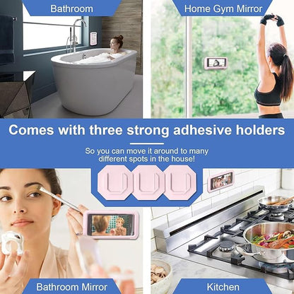 URROY Shower Phone Holder Waterproof, 360° Rotation Shower Phone Case, Anti-Fog High Sensitivity Universal Cover Mount Stand for Bathroom Wall Mirror Bathtub Kitchen, Gift for Men Women Pink