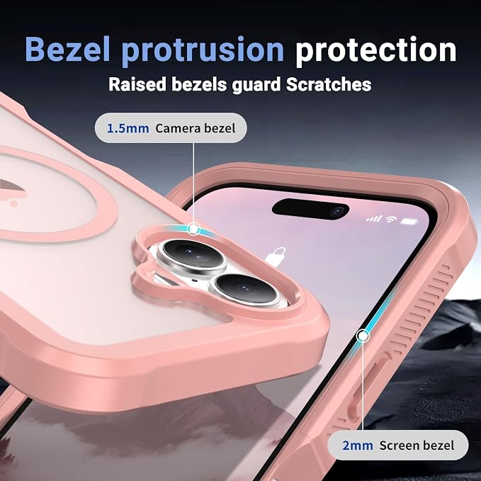 jaroco Magnetic for iPhone 17 Case, [Compatible with MagSafe][Military Grade Drop Protection][Heavy Duty Protection][Non-Slip][Shockproof] 2-Layer Durable Bumper Phone Case 6.3''-Pink