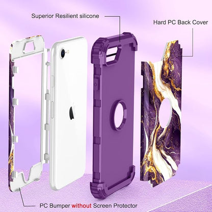 Hocase for iPhone SE 2022/2020 Case, Heavy Duty Shockproof Protection Hard Plastic+Silicone Rubber Hybrid Protective Case for iPhone SE 3rd/2nd Generation (4.7") - Midnight Purple