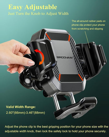 BRCOVAN Anti-Theft Phone Mount Holder with Vibration Dampener [1s Lock & Release] [Camera Friendly] with Aluminum Medium Arm & Square Base, for Car Boat Truck Motorcycle ATV UTV, Fit 5.4-7.2'' Phones