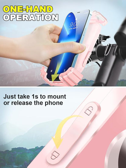 Bicycle Phone Holder,Motorcycle Handlebar Phone Mount,1S Quick Lock Release,360°Rotation Silicone Wrapped Phone Clamp Stand for E-bike,Scooter ATV Strollers Bike Phone Clip,for 4.7- 6.8"Phones